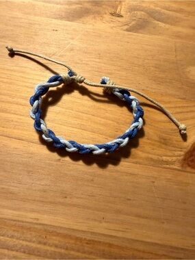 Handmade Braided Blue and White Adjustable Bracelet